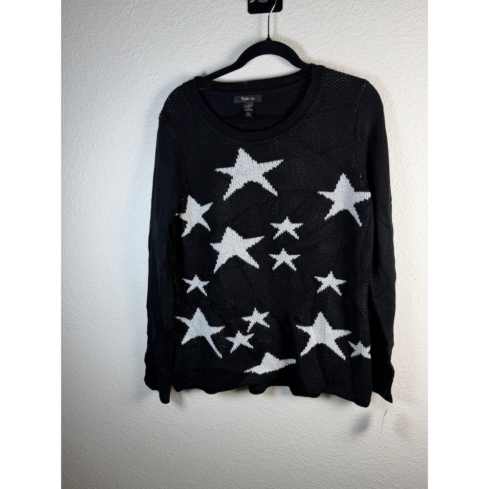 VTG Deadstock Style & Co Women Star Sweater L Celestial Whimsigoth Y2K Oversized